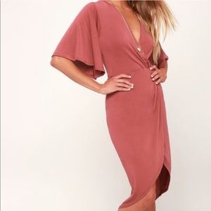 Lulu’s Faux Wrap Dusty Rose Midi Dress